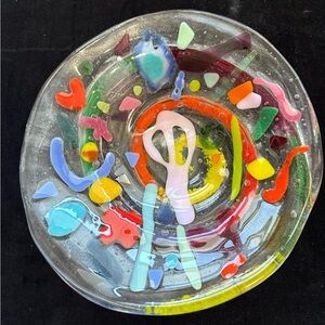 "Mermaids Bowl”Contemporary Fused Art Glass Rainbow Colors Handmade 8”x4”Bowl